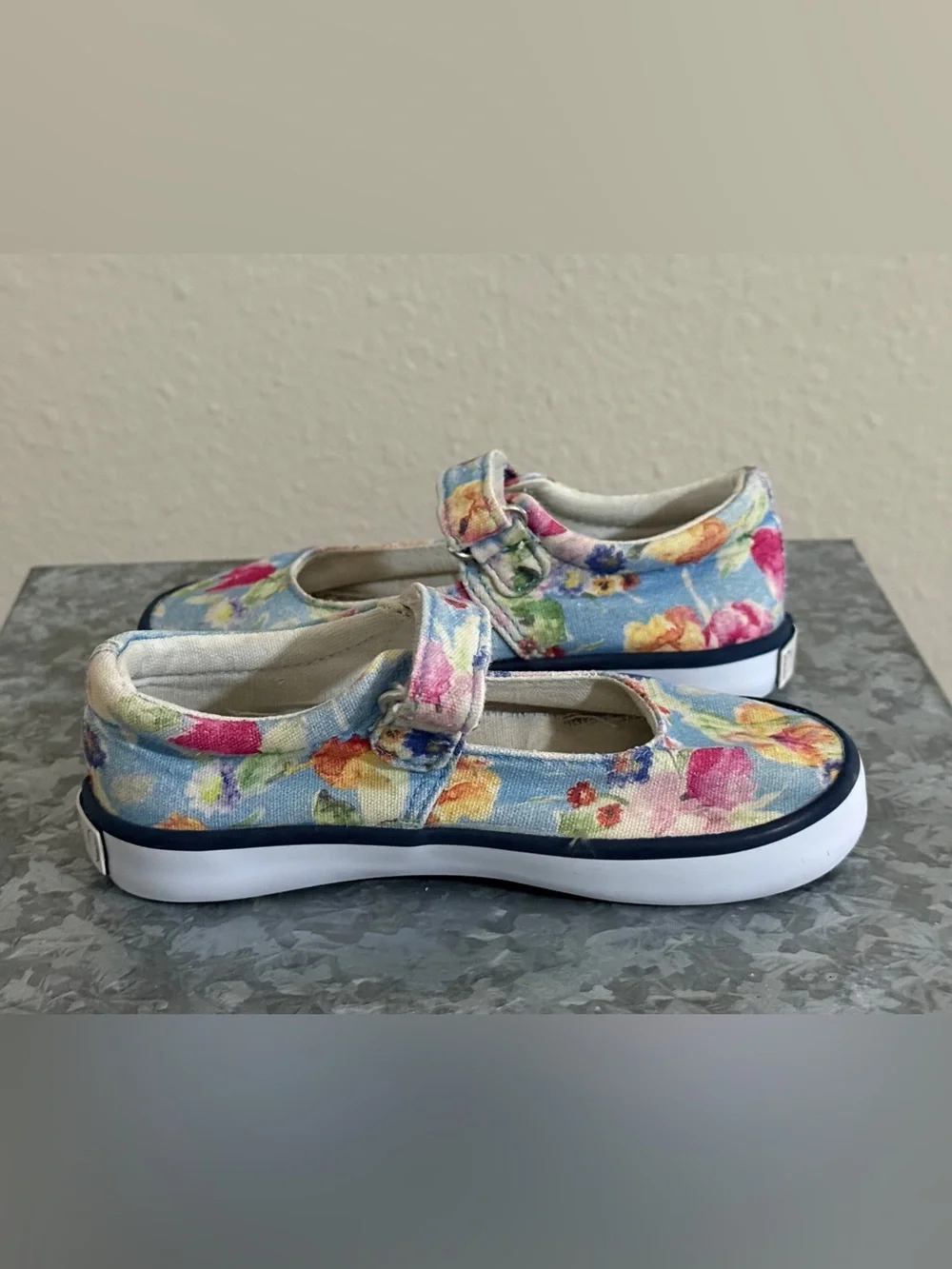 Polo Ralph Lauren Girls Floral Mary Jane Canvas Sneakers, Size 8